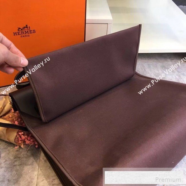 Hermes Original Leather And Canvas Large Herbag Handbag 39cm Deep Coffee/Black 2019 (DB-9052366)