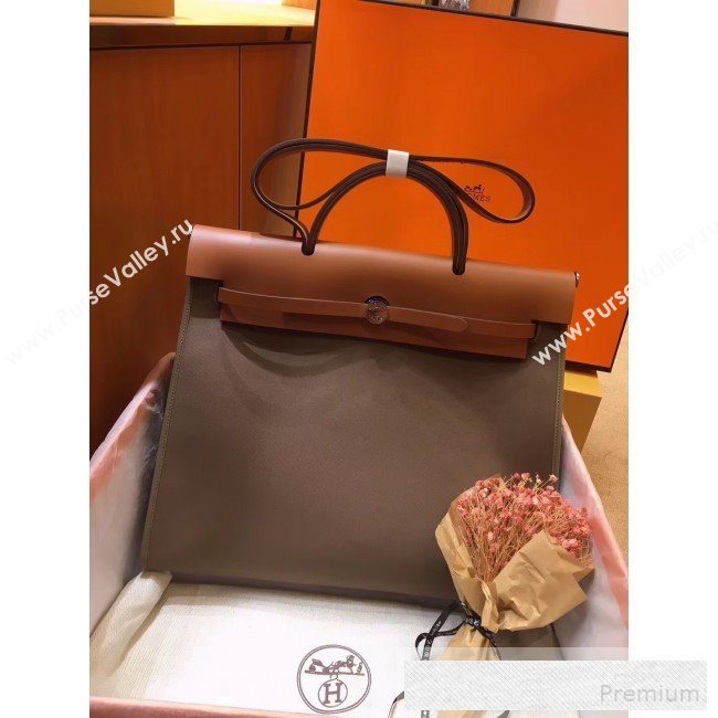 Hermes Original Leather And Canvas Large Herbag Handbag 39cm Etoupe/Brown 2019 (DB-9052368)