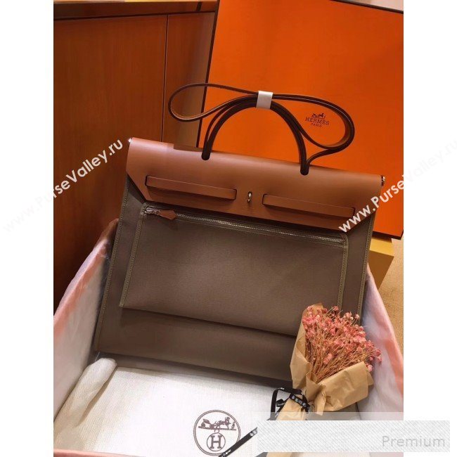 Hermes Original Leather And Canvas Large Herbag Handbag 39cm Etoupe/Brown 2019 (DB-9052368)