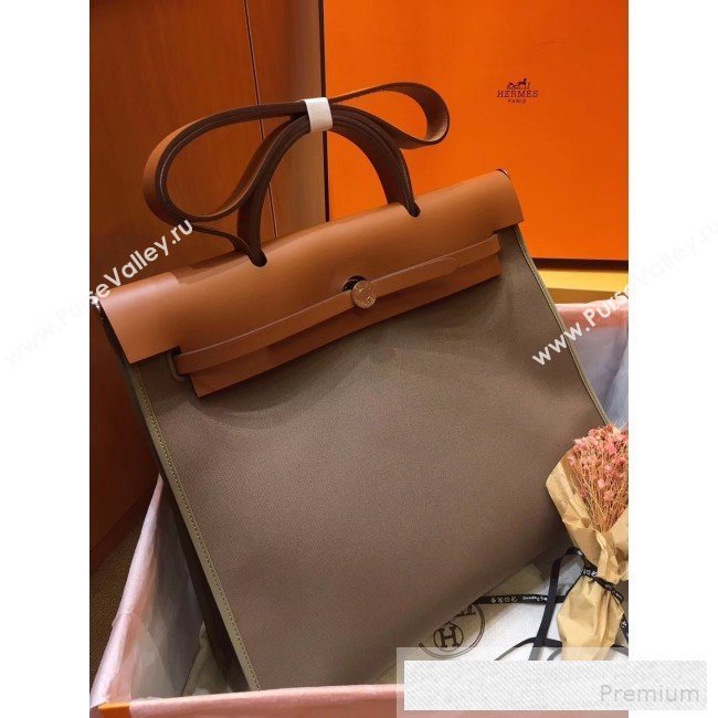 Hermes Original Leather And Canvas Large Herbag Handbag 39cm Etoupe/Brown 2019 (DB-9052368)