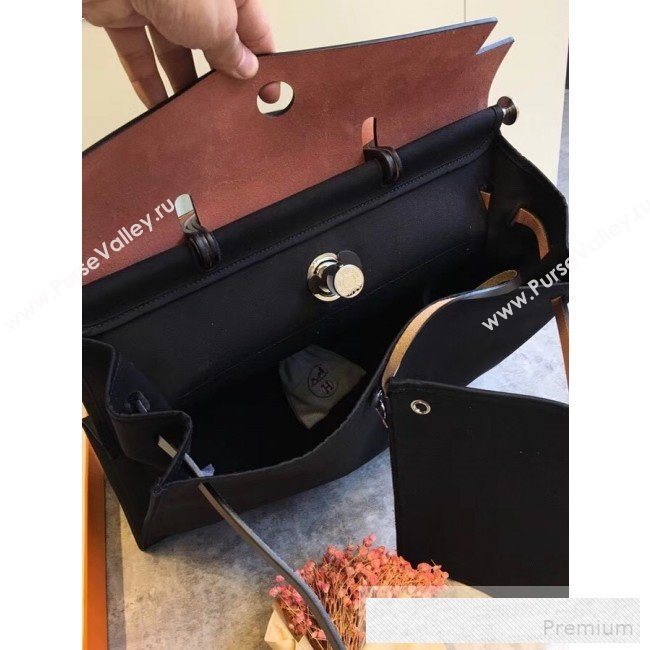 Hermes Original Leather And Canvas Large Herbag Handbag 39cm Black/Deep Coffee 2019 (DB-9052369)