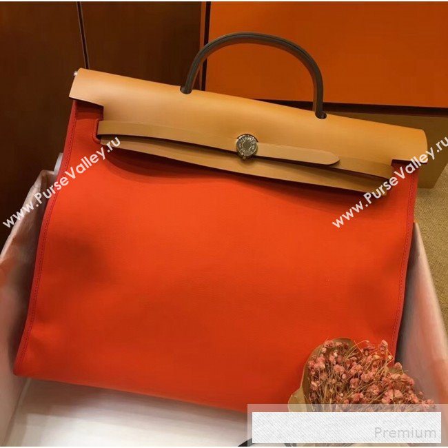 Hermes Original Leather And Canvas Large Herbag Handbag 39cm Orange/Light Coffee 2019 (DB-9052370)