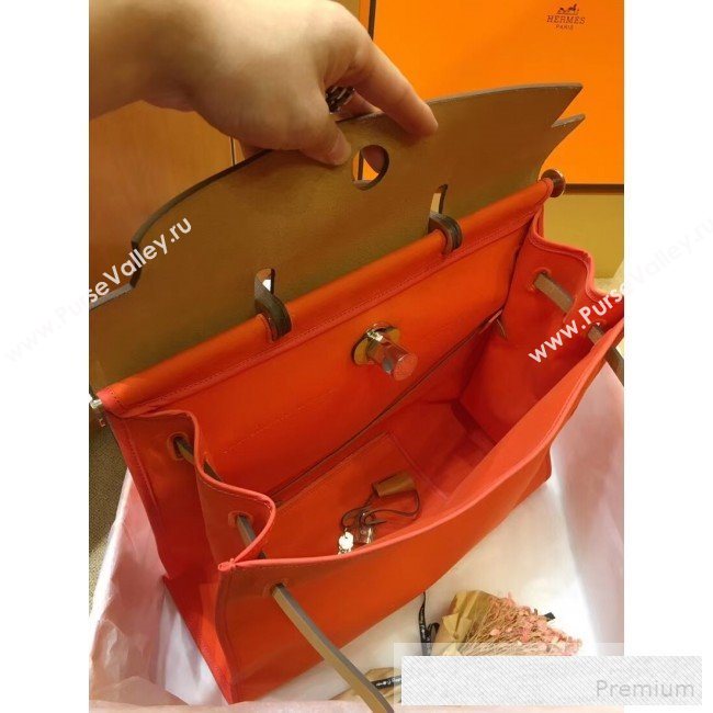 Hermes Original Leather And Canvas Large Herbag Handbag 39cm Orange/Light Coffee 2019 (DB-9052370)