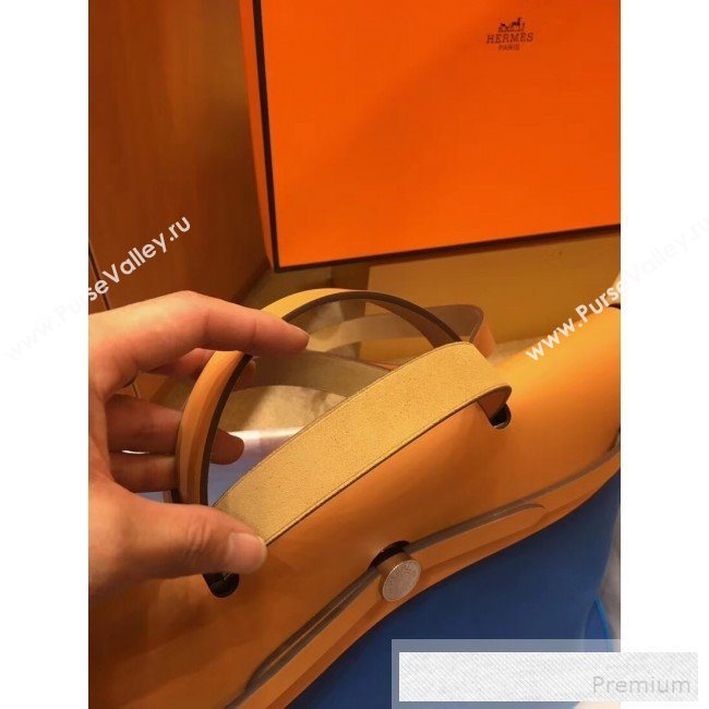 Hermes Original Leather And Canvas Large Herbag Handbag 39cm Blue/Light Coffee/Green 2019 (DB-9052372)