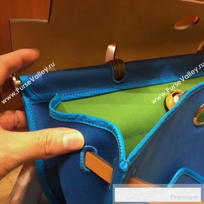 Hermes Original Leather And Canvas Large Herbag Handbag 39cm Blue/Light Coffee/Green 2019 (DB-9052372)