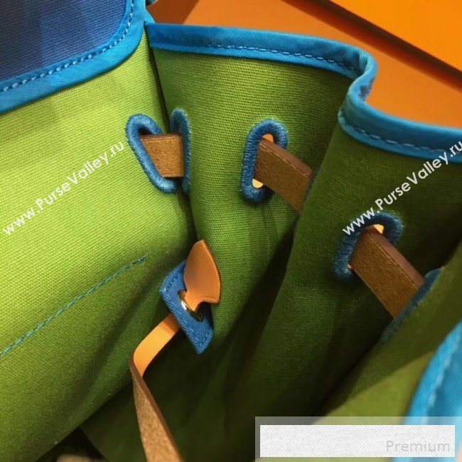 Hermes Original Leather And Canvas Large Herbag Handbag 39cm Blue/Light Coffee/Green 2019 (DB-9052372)