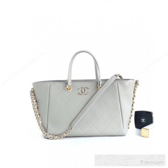 Chanel Patchwork Quilted Leather CC Shopping Tote Bag Light Grey 2019 (YD-9052065)