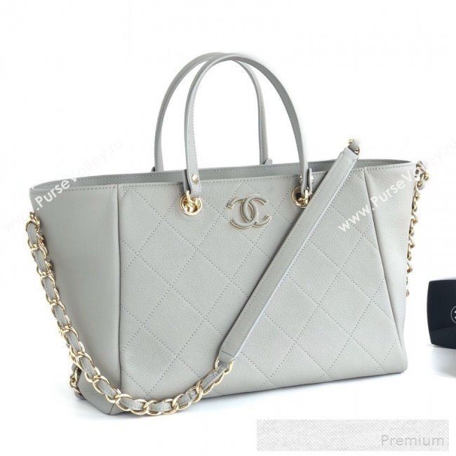 Chanel Patchwork Quilted Leather CC Shopping Tote Bag Light Grey 2019 (YD-9052065)