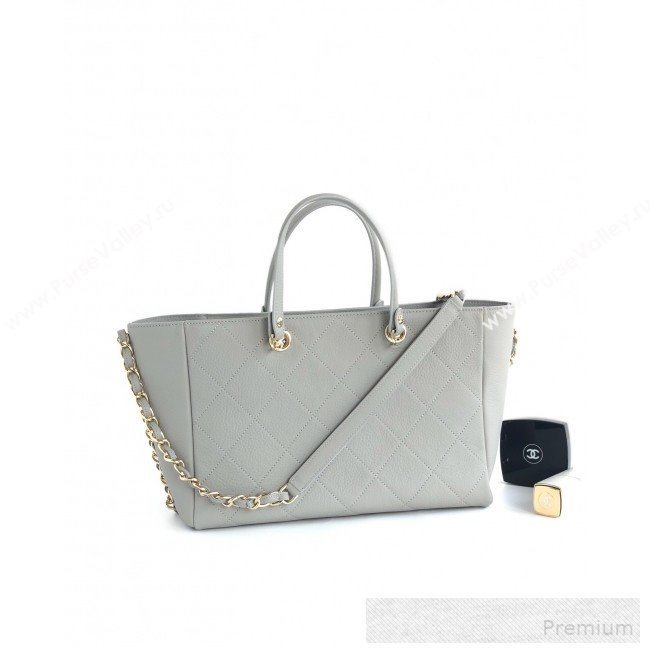 Chanel Patchwork Quilted Leather CC Shopping Tote Bag Light Grey 2019 (YD-9052065)
