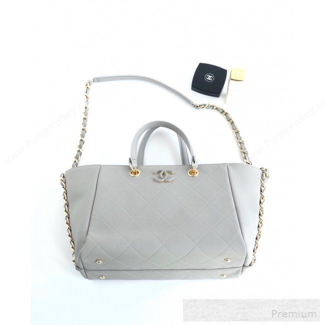 Chanel Patchwork Quilted Leather CC Shopping Tote Bag Light Grey 2019 (YD-9052065)