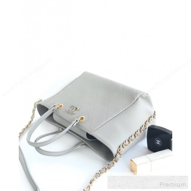 Chanel Patchwork Quilted Leather CC Shopping Tote Bag Light Grey 2019 (YD-9052065)