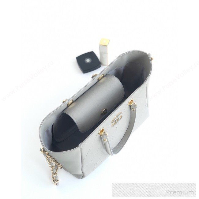 Chanel Patchwork Quilted Leather CC Shopping Tote Bag Light Grey 2019 (YD-9052065)