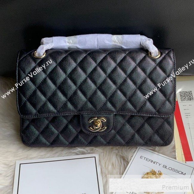 Chanel Classic Quilted Iridescent Grained Calfskin Flap Bag Black 2019 (SSZ-9052074)