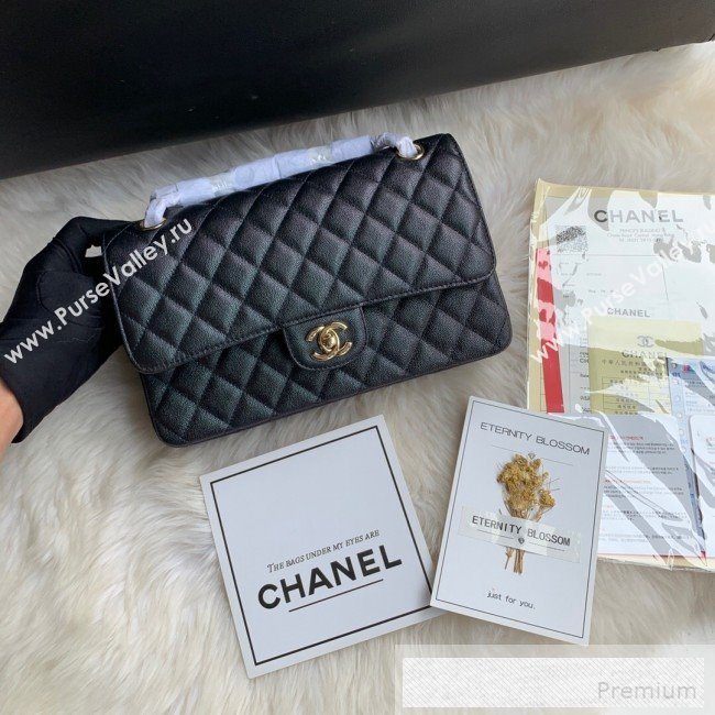 Chanel Classic Quilted Iridescent Grained Calfskin Flap Bag Black 2019 (SSZ-9052074)