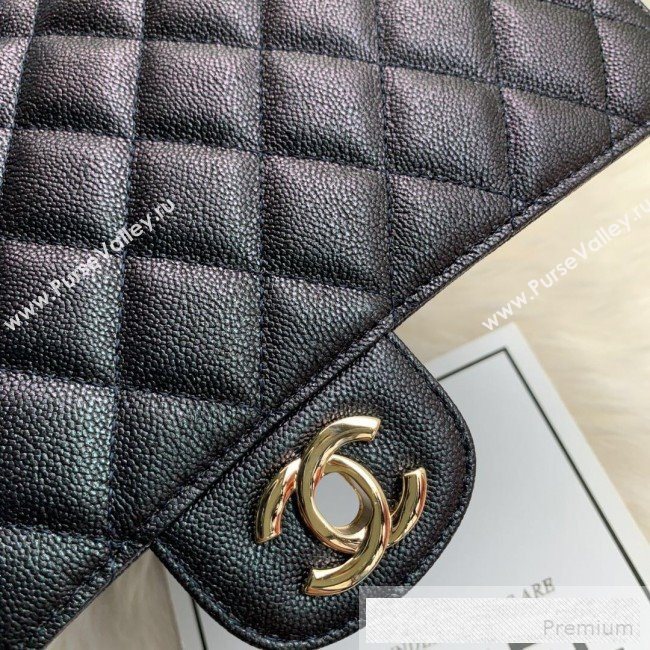 Chanel Classic Quilted Iridescent Grained Calfskin Flap Bag Black 2019 (SSZ-9052074)