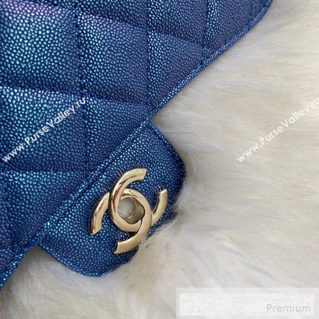 Chanel Small Classic Quilted Iridescent Grained Calfskin Flap Bag Blue 2019 (SSZ-9052075)