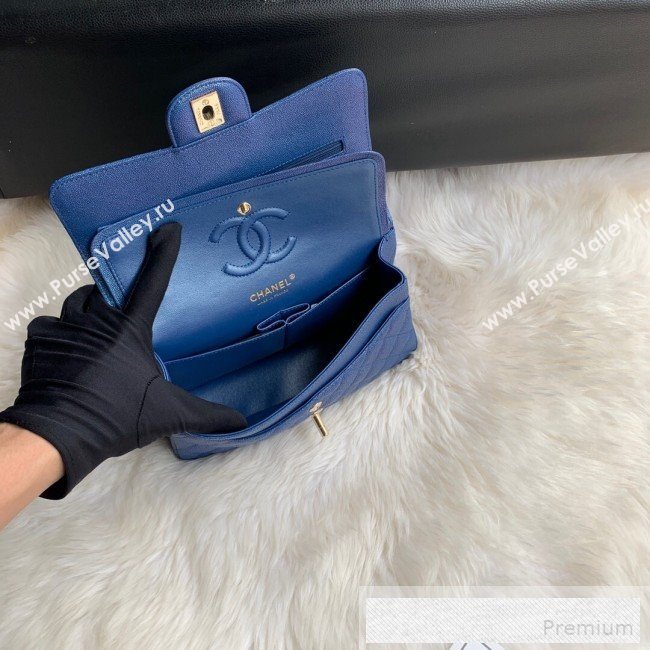 Chanel Small Classic Quilted Iridescent Grained Calfskin Flap Bag Blue 2019 (SSZ-9052075)