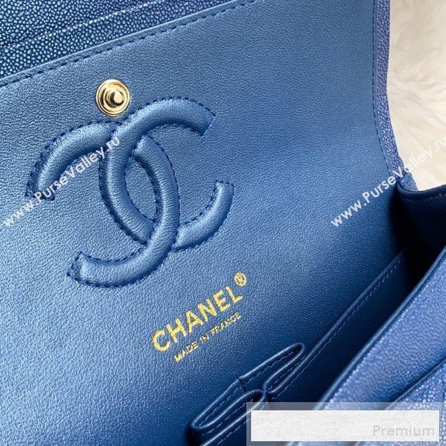 Chanel Small Classic Quilted Iridescent Grained Calfskin Flap Bag Blue 2019 (SSZ-9052075)