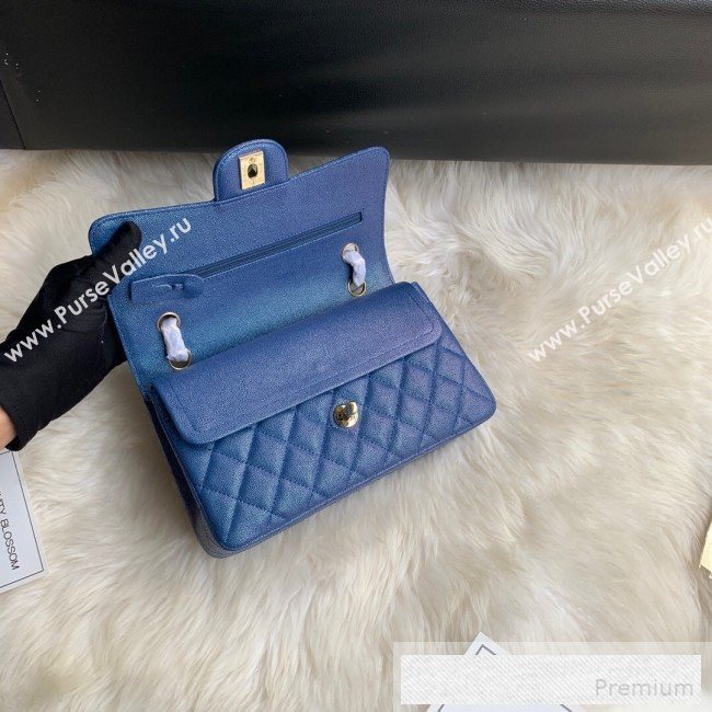 Chanel Small Classic Quilted Iridescent Grained Calfskin Flap Bag Blue 2019 (SSZ-9052075)