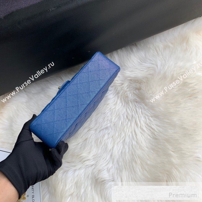 Chanel Small Classic Quilted Iridescent Grained Calfskin Flap Bag Blue 2019 (SSZ-9052075)