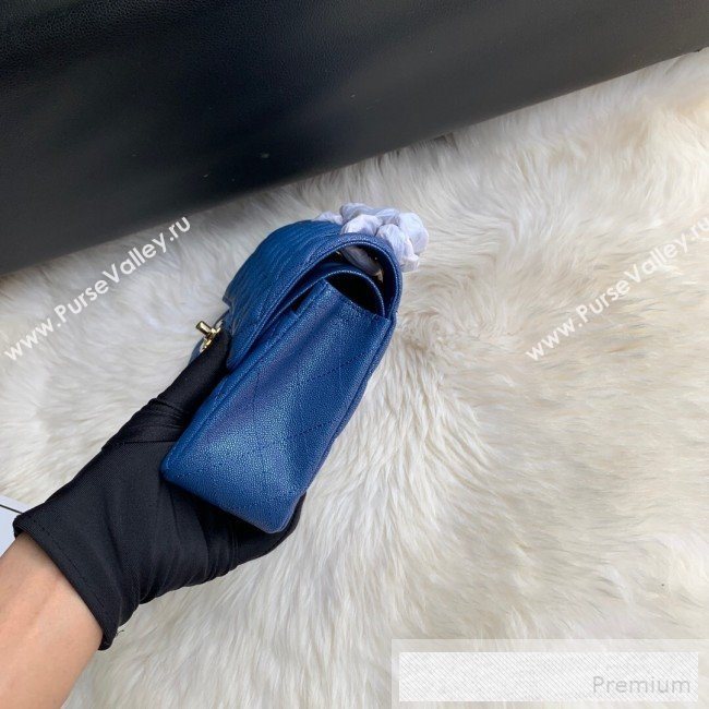 Chanel Small Classic Quilted Iridescent Grained Calfskin Flap Bag Blue 2019 (SSZ-9052075)