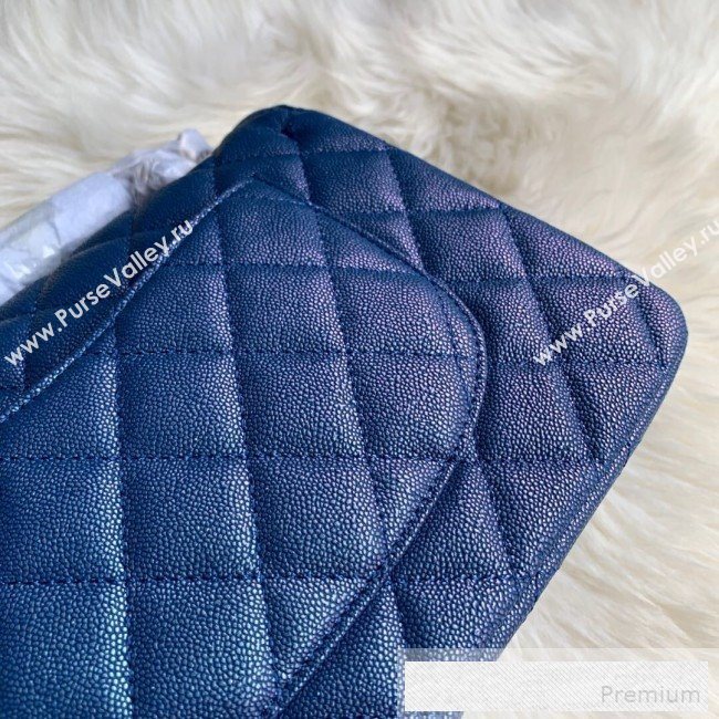 Chanel Small Classic Quilted Iridescent Grained Calfskin Flap Bag Blue 2019 (SSZ-9052075)