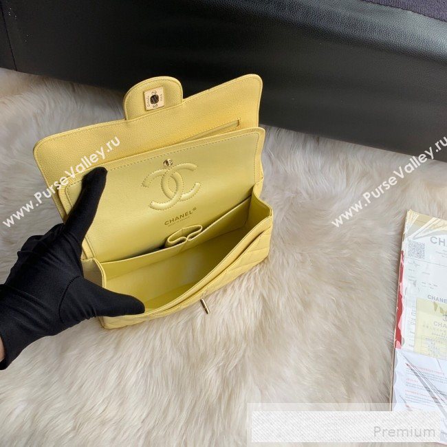 Chanel Small Classic Quilted Iridescent Grained Calfskin Flap Bag Yellow 2019 (SSZ-9052079)