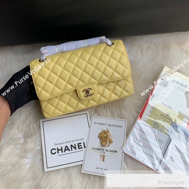 Chanel Classic Quilted Iridescent Grained Calfskin Flap Bag Yellow 2019 (SSZ-9052080)