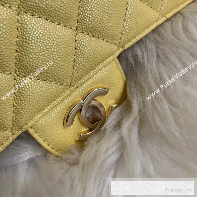 Chanel Classic Quilted Iridescent Grained Calfskin Flap Bag Yellow 2019 (SSZ-9052080)