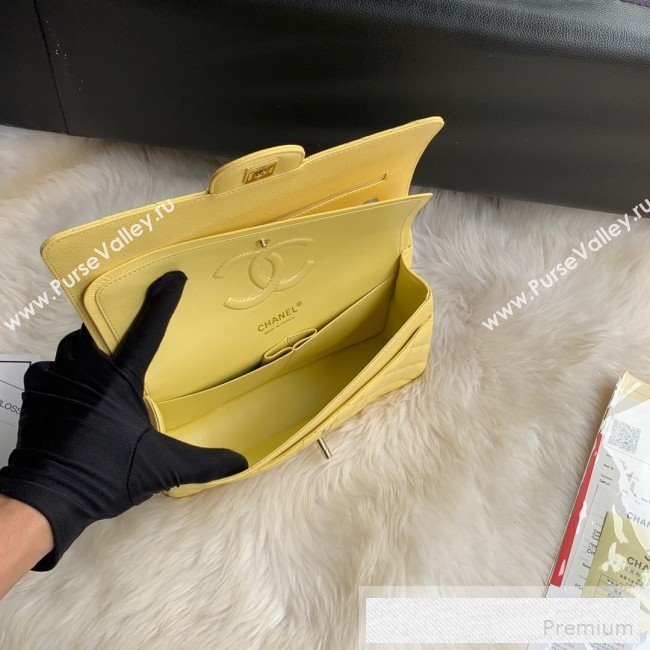 Chanel Classic Quilted Iridescent Grained Calfskin Flap Bag Yellow 2019 (SSZ-9052080)