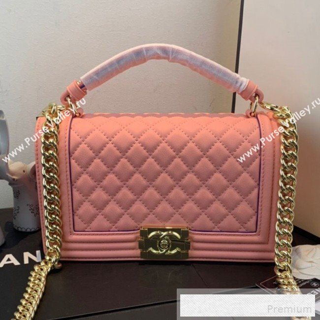 Chanel Quilted Leather Leboy Flap Top Handle Bag AS0136 Pink 2019 (SSZ-9052102)