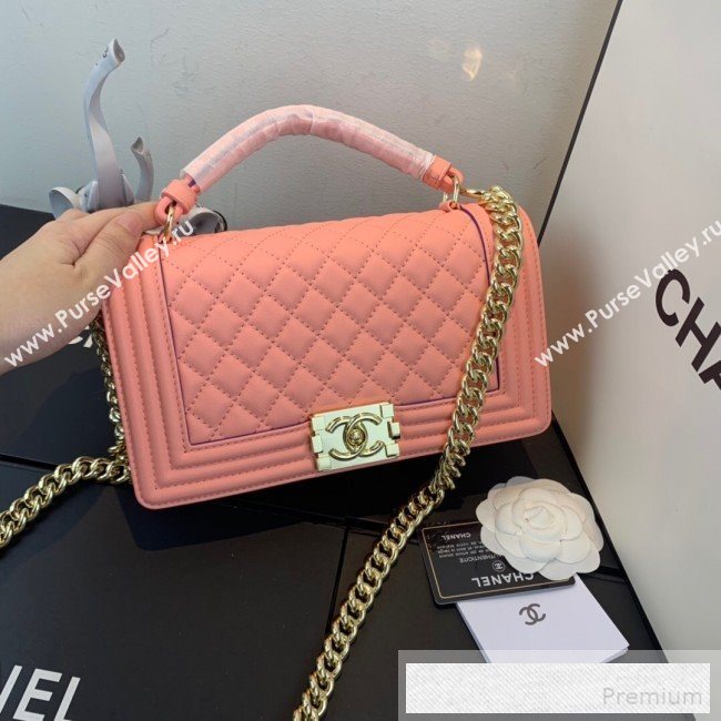 Chanel Quilted Leather Leboy Flap Top Handle Bag AS0136 Pink 2019 (SSZ-9052102)