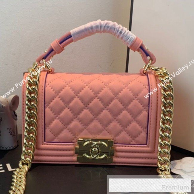 Chanel Small Quilted Leather Leboy Flap Top Handle Bag AS0135 Pink 2019 (SSZ-9052101)