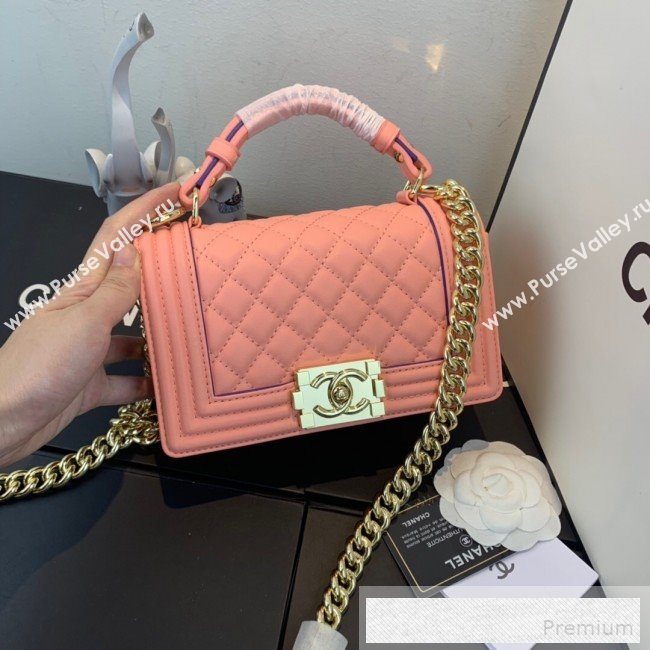 Chanel Small Quilted Leather Leboy Flap Top Handle Bag AS0135 Pink 2019 (SSZ-9052101)