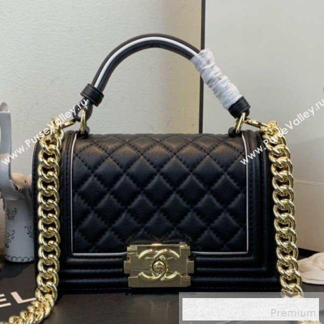 Chanel Small Quilted Leather Leboy Flap Top Handle Bag AS0135 Black 2019 (SSZ-9052103)