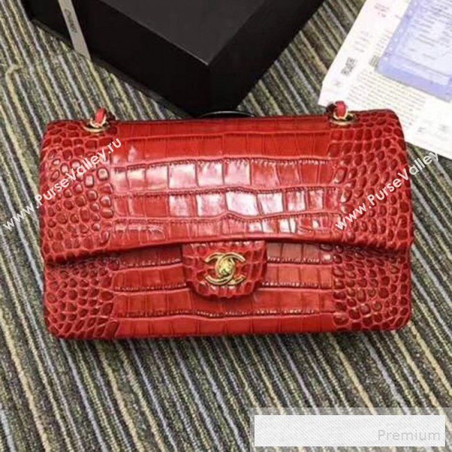 Chanel Crocodile Embossed Calfskin Classic Flap Bag A01112 Red 2019 (XIN-9052913)