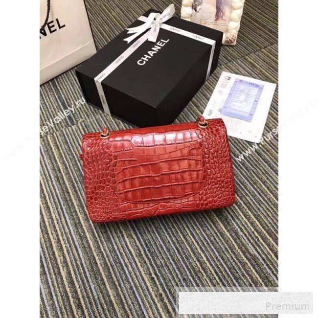 Chanel Crocodile Embossed Calfskin Classic Flap Bag A01112 Red 2019 (XIN-9052913)