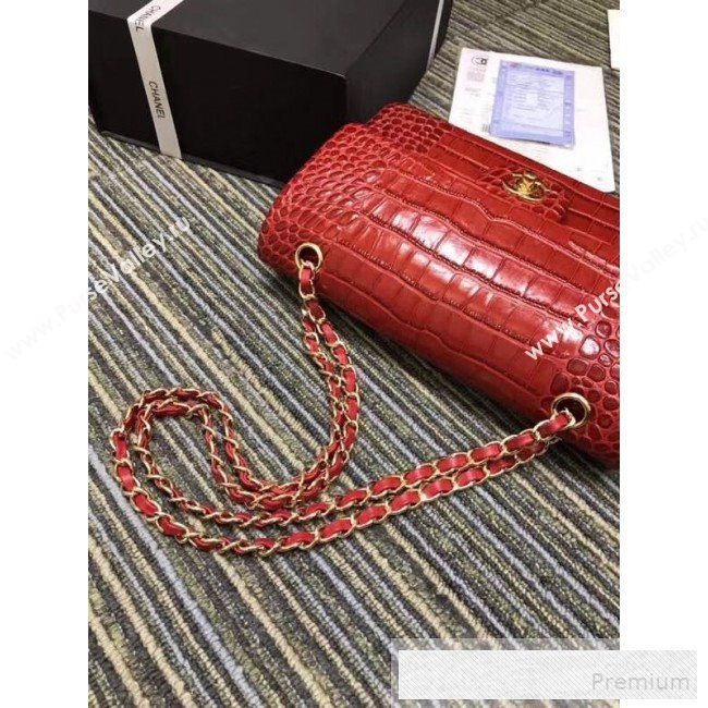 Chanel Crocodile Embossed Calfskin Classic Flap Bag A01112 Red 2019 (XIN-9052913)