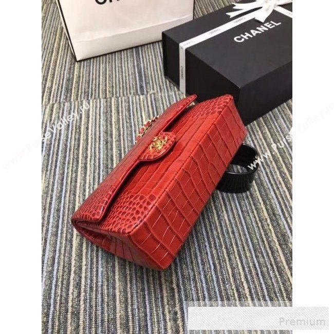 Chanel Crocodile Embossed Calfskin Classic Flap Bag A01112 Red 2019 (XIN-9052913)