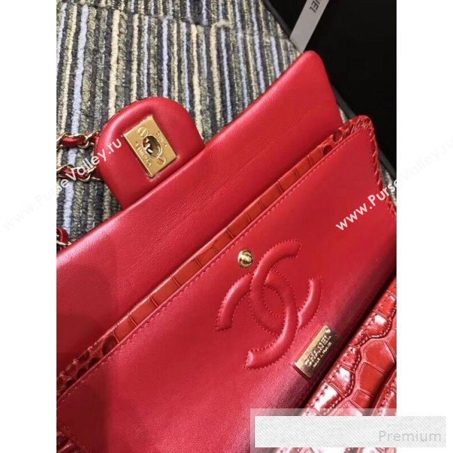 Chanel Crocodile Embossed Calfskin Classic Flap Bag A01112 Red 2019 (XIN-9052913)