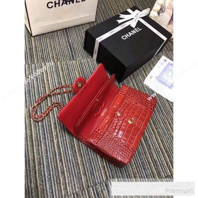 Chanel Crocodile Embossed Calfskin Classic Flap Bag A01112 Red 2019 (XIN-9052913)