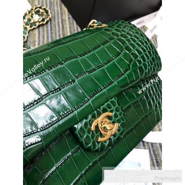 Chanel Crocodile Embossed Calfskin Classic Flap Bag A01112 Green 2019 (XIN-9052915)