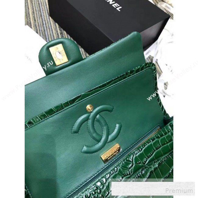 Chanel Crocodile Embossed Calfskin Classic Flap Bag A01112 Green 2019 (XIN-9052915)