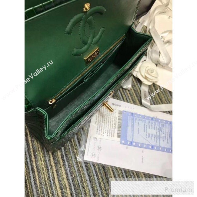 Chanel Crocodile Embossed Calfskin Classic Flap Bag A01112 Green 2019 (XIN-9052915)