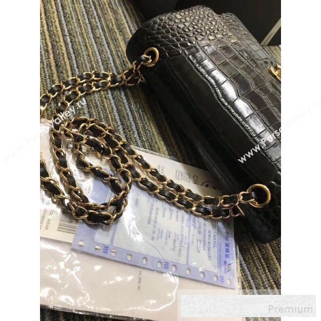 Chanel Crocodile Embossed Calfskin Classic Flap Bag A01112 Black/Gold 2019 (XIN-9052911)