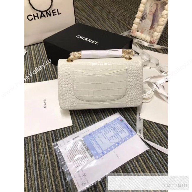 Chanel Crocodile Embossed Calfskin Classic Flap Bag A01112 White 2019 (XIN-9052916)