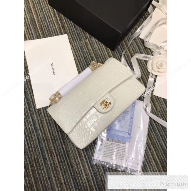 Chanel Crocodile Embossed Calfskin Classic Flap Bag A01112 White 2019 (XIN-9052916)