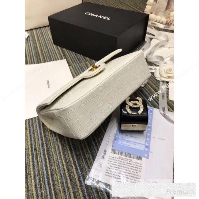 Chanel Crocodile Embossed Calfskin Classic Flap Bag A01112 White 2019 (XIN-9052916)