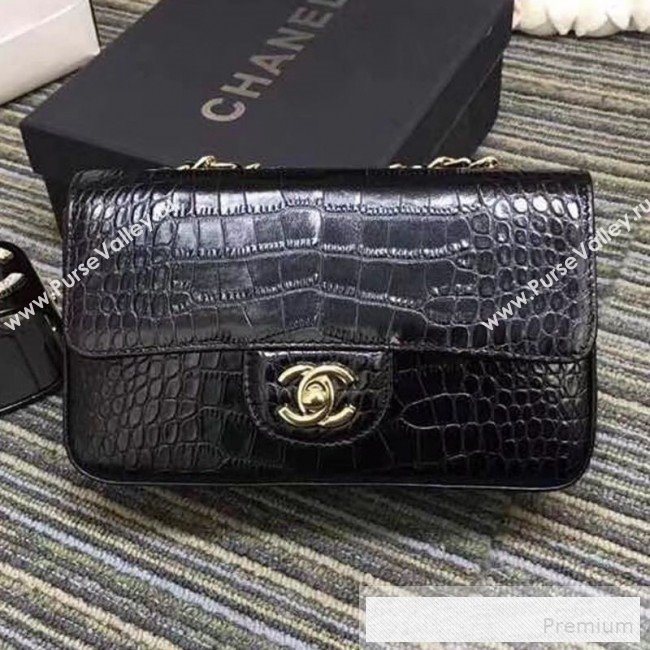 Chanel Crocodile Embossed Calfskin Classic Mini Flap Bag A01116 Black 2019 (XIN-9052909)