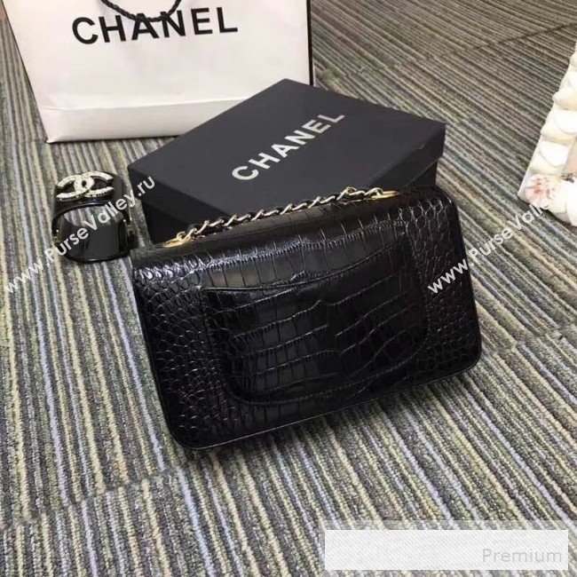 Chanel Crocodile Embossed Calfskin Classic Mini Flap Bag A01116 Black 2019 (XIN-9052909)